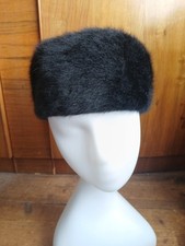 Vintage 1970s Kangol Fluffy Black Beret Pillbox Winter Hat Made In England