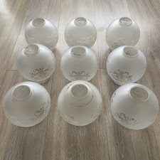 Vintage Frosted Glass Oil Lamp Shade Base x9 14cm high Floral Pattern