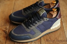 Valentino Rockstud Blue Leather Suede Canvas Shoes Trainers Sneakers Men's UK 7