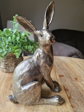 Bronze Sitting Hare Rabbit Ornament Figure Sculpture Home Decor