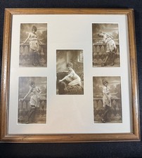 Original 1910-1920s French Nude Girl Boudoir Photo Postcard Set Framed Série 91