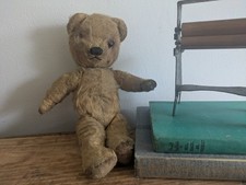 Antique Small Jointed Old Mohair Teddy Bear straw stuffed vintage RARE worn toy