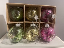 Marks & Spencer Large Glass Glitter Baubles (Retired Product). Pink Gold Green