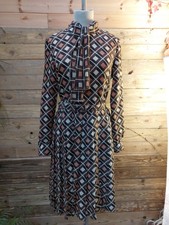 Vintage 1970's 70's Secretary Geek Midi Dress Size 10