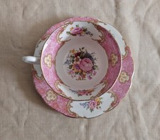 Royal Albert Lady Carlyle Bone China Tea Cup & Saucer Set Pink Floral Gold Trim