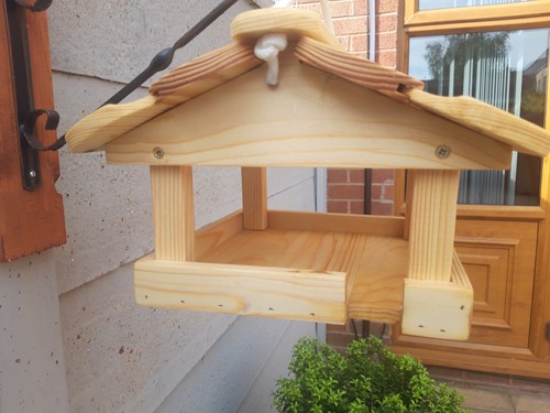 Hanging wooden bird table - hanging,