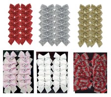 12 Glitter Tinsel 7cm Bows Christmas Wedding Decoration Tree Card Crafts Bow