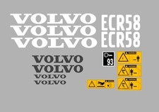 VOLVO ECR58 DIGGER COMPLETE DECAL STICKER SET WITH SAFETY WARNING DECALS