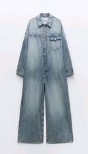 New Zara Limited Edition 100% Cotton Blue Denim TRF Jumpsuit  - Size M