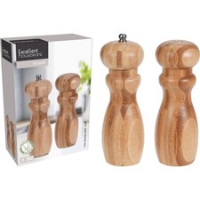 Salt and Pepper Shaker & Grinder Set X 2 Manual Wooden Wood Mills 5.5inch High