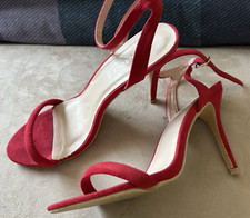 Ladies Glamorous Size 6 Red Faux Suede High Heels Sandals Open Toe Going Out