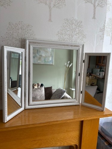 Vintage mirror tri fold white - tri,