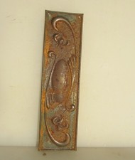 Vintage Iron Finger Plate Push Door Handle Rococo Nouveau Floral Leaf Antique