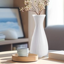 20cm Tall White Ceramic Flower Vase | Modern Elegant Home Decor Ornament