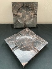 Vintage 2 x square marble ashtrays, very heavy,  black/ grey & pink inclusions