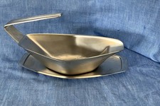 Vintage Chichester Stainless Steel Gravy Sauce Boat & Stand Modernist 1970s