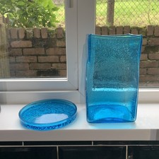 Art Glass Vase and plant pot dish Bubble Glass Vase,textured dish. Electric blue