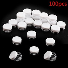 3ML Clear 100pcs Plastic Empty Cosmetic Round Travel Sample Jar Pots White Lids