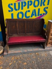 Oak Church Pew Bench Antique - Red Leather Seats 