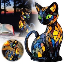 Dog Cat Lamp Art Desk Lamp Dyed Resin Vintage Cat Lamp for Bedroom Night (USB)