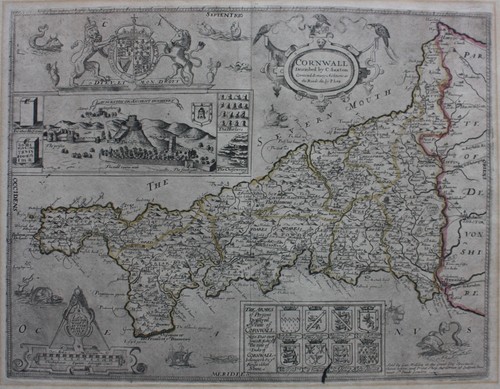 Cornwall antique map saxton - cornwall,
