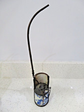 Antique 19th c. Chinese Porcelain Ceramic Blue Decorated / Brass Bands Pipe Jar.