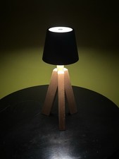 Modern Natural Wood 36cm Tripod Bedside Table Lamp Black Shade Rechargeable LED