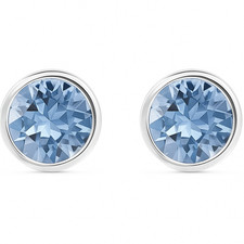 Swarovski Blue Crystal Solitaire Stud Earrings Rhodium Plated 5101342