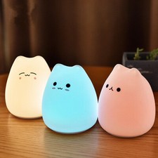 LED Night Light Lamp Cute Silicone Cat 7 Color Change Kids Room Bedroom Gift
