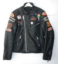 FANTASTIC GENUINE VINTAGE LEATHER MOTORCYCLE BIKERS JACKET WITH BADGES 80's?