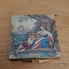 Antique Victorian Mirrored Compact - Nice Condition 'The Happy Lovers'.  Nice