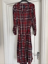 BPC Tartan Check Red Navy Midi 3/4 Sleeve Shirt Dress BNWOT 10 12 16 