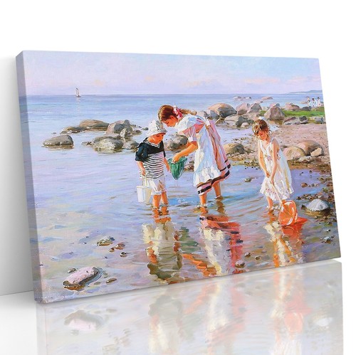 Children beach playing rock - on,