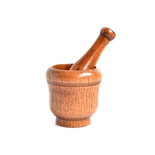 Wooden mortar and pestle - and,
