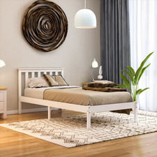 SALE Single Wooden Bed Low Foot Pine Bedroom Furniture White & Pine