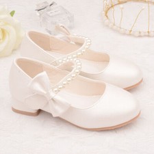 GIRLS KIDS HIGH HEEL PARTY LEATHER SHOES CHILDRENS WEDDING BRIDESMAID SANDALS UK