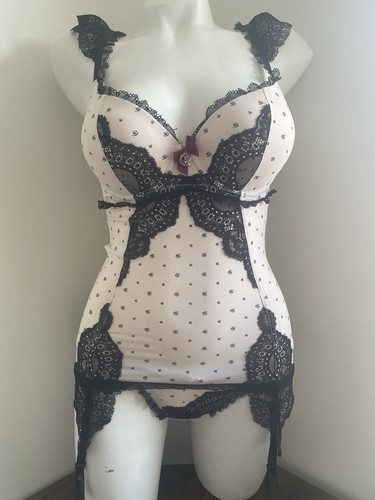 Sexy cream black basque - black, set