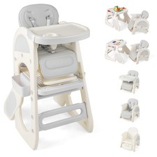 COSTWAY Convertible Baby High Chair Baby Feeding Chair w/Double-layer Tray-Grey