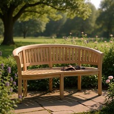 Teak Banana Garden Bench 3 Seat Fully Assembled Solid Peanut 160cm FSC