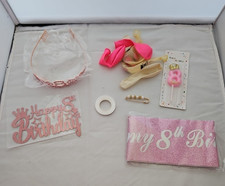 8th Birthday Decorations Sash Tiara Pearl Pin & Decorations. BNIB BOX DAMAGED