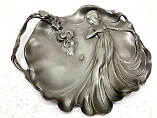 Rare Find WMF Germany Art Nouveau Pewter Maiden Card Tray Bowl Circular Form