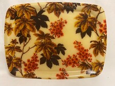 Fibreglass Autumn Floral Leaves Serving Tea Tray 16" x 12" Some Wear FC+