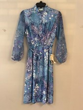 Vintage 80s Lady Carol Petites Size 8 Floral Sheer Dress Elastic Waist USA NOS