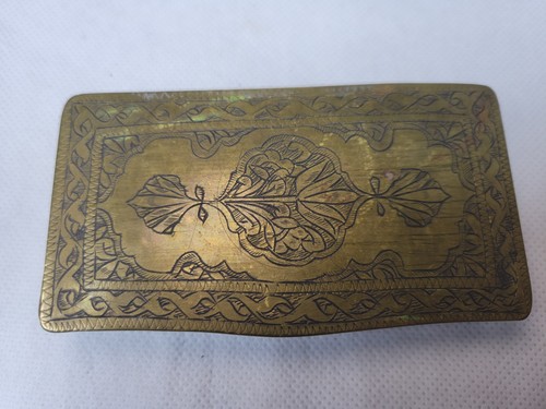 Brass box tin floral - tin, engraved