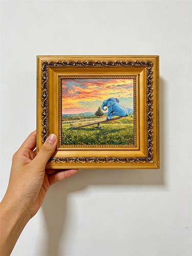 Blue elephant sunset - elephant, sunset,dreamy