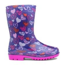 Girls Wellies Purple Welly Kids Wellington Love Hearts Glitter Sunny SIZE