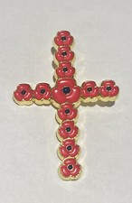 BEAUTIFUL RED FLOWER CROSS COLLECTABLE REMEMBRANCE PIN BADGE.