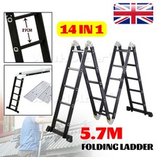 5.7M Aluminium Folding Ladder 14 in 1 Multi Purpose With 2 Scaffold Platform CE