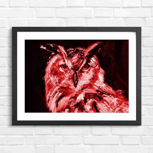 Vibrant owl portrait - art, red