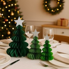 3 x Christmas Tree 20cm 15cm 9cm Honeycomb Paper Tablescape Table Decorations